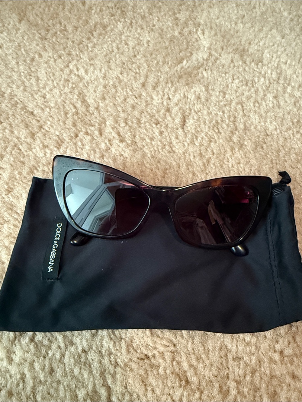 Dolce & Gabbana Black Cat-Eye Sunglasses with Dark Lenses